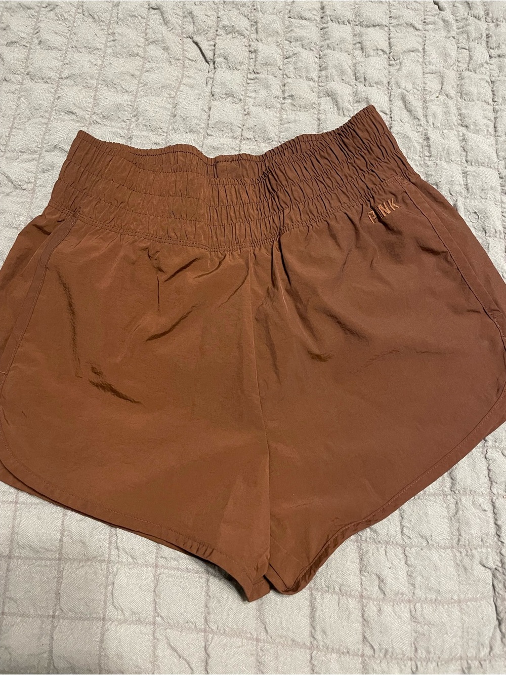 PINK Victoria's Secret Smocked Waist Rust Brown Athletic Shorts